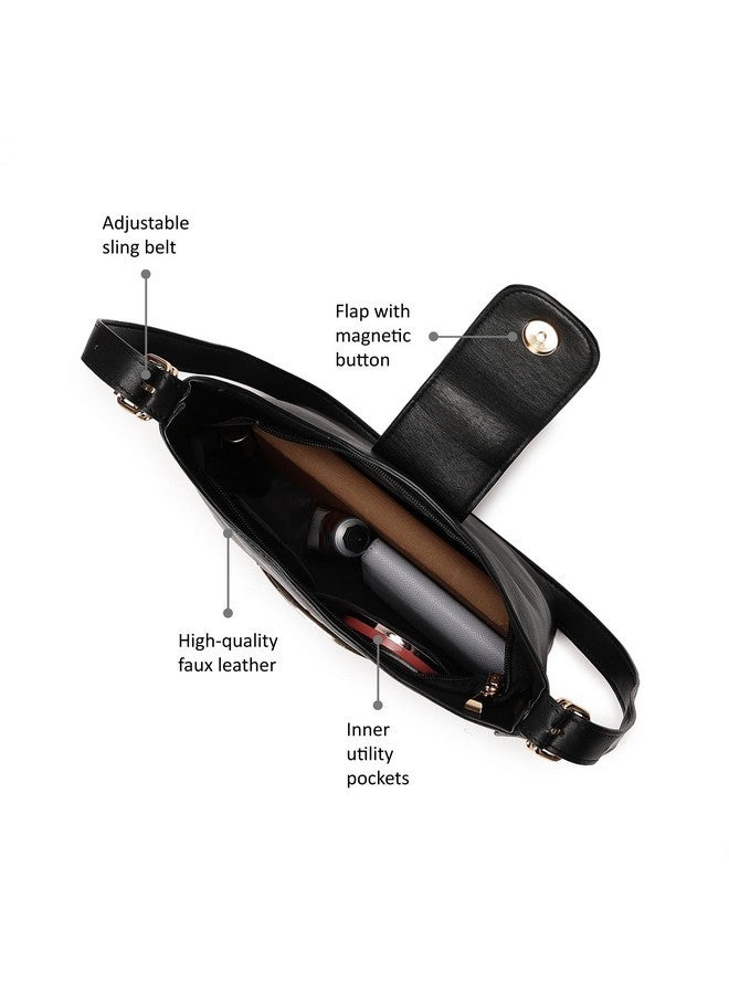 Fastrack Solid Hobo Bag For Women, Girls and Ladies with Adjustable Sling Straps | Shoulder Bags | Ladies Purse Handbag | Shoulders For Casual Carry, Black - Image 3