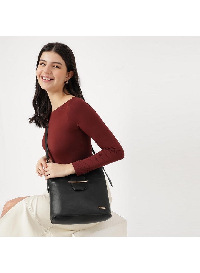 Fastrack Solid Hobo Bag For Women, Girls and Ladies with Adjustable Sling Straps | Shoulder Bags | Ladies Purse Handbag | Shoulders For Casual Carry, Black - Image 2