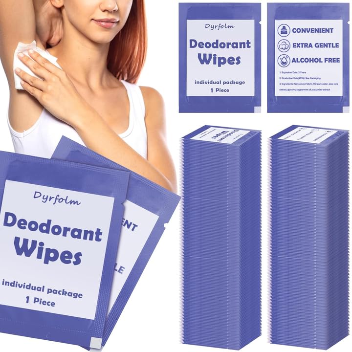 Dyrfolm 200 Pcs Underarm Deodorant Wipes,Travel Deodorant Wipes,Individually Wrapped Antiperspirant Wipe,Sweat Body Wipe for Women Men Adults Sports Travel Essentials (Purple) - Image 1