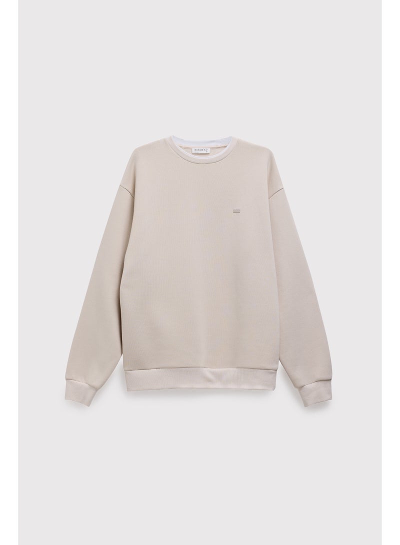 Babokah Beige Double Collar Comfort Sweatshirt – Unisex Casual Loose Fit Long Sleeve Pullover - Image 2