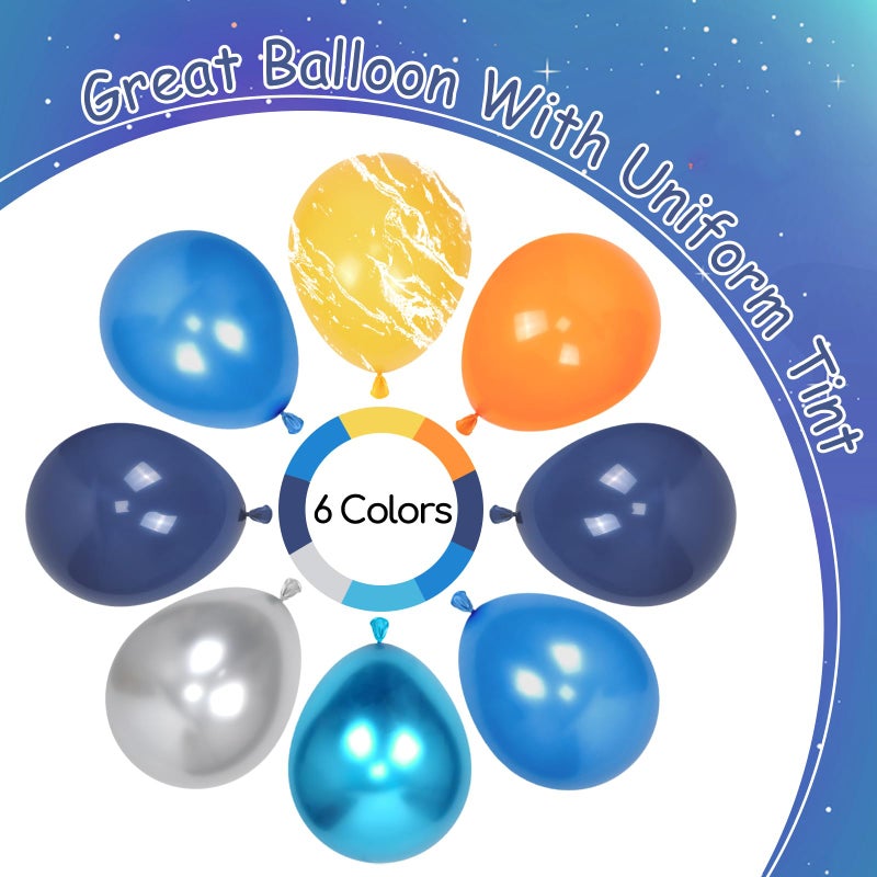Leraqertra 60pcs Space Balloons 12inch with Metallic Silver Pearl Blue Yellow Navy Blue and Orange Balloons for Space Planet Astronaut Themed Birthday Party Decorations - Image 2