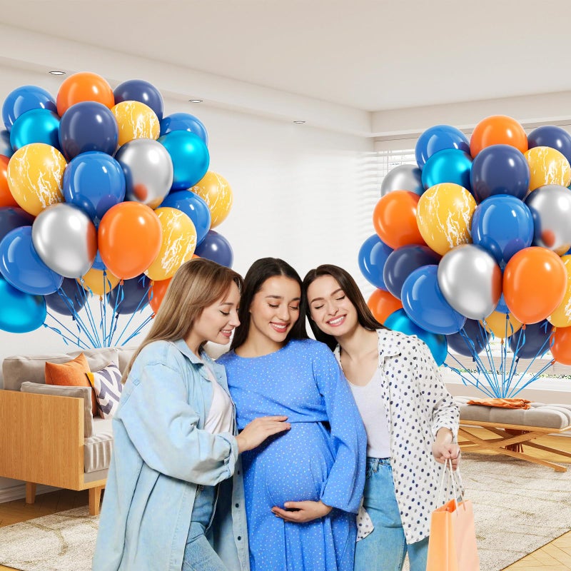 Leraqertra 60pcs Space Balloons 12inch with Metallic Silver Pearl Blue Yellow Navy Blue and Orange Balloons for Space Planet Astronaut Themed Birthday Party Decorations - Image 5