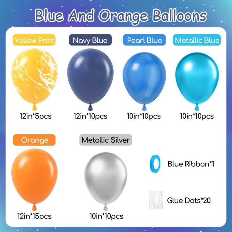 Leraqertra 60pcs Space Balloons 12inch with Metallic Silver Pearl Blue Yellow Navy Blue and Orange Balloons for Space Planet Astronaut Themed Birthday Party Decorations - Image 3