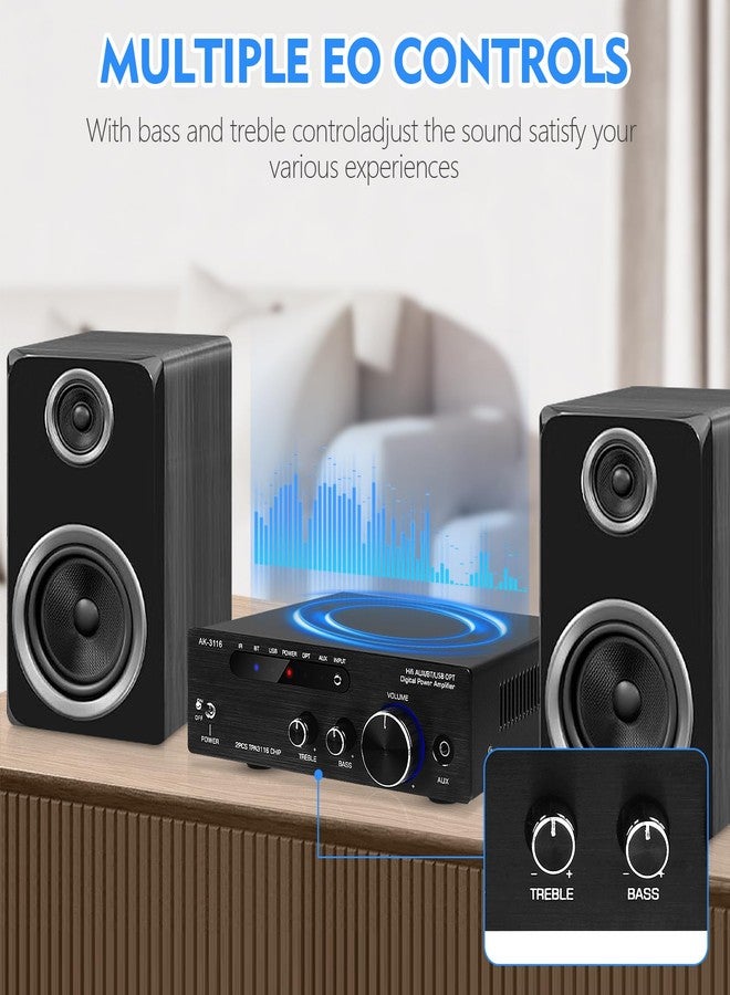 Beffkkip مضخم صوت منزلي من Beffkkip، جهاز استقبال ستيريو بتقنية بلوتوث 5.3، مضخم طاقة 100 واط × 2، ستيريو لاسلكي عالي الدقة من الفئة D، رقمي ثنائي القناة، مدمج مع تحكم في مستوى الصوت الجهير والتريبل للسماعات السلبية. - Image 5