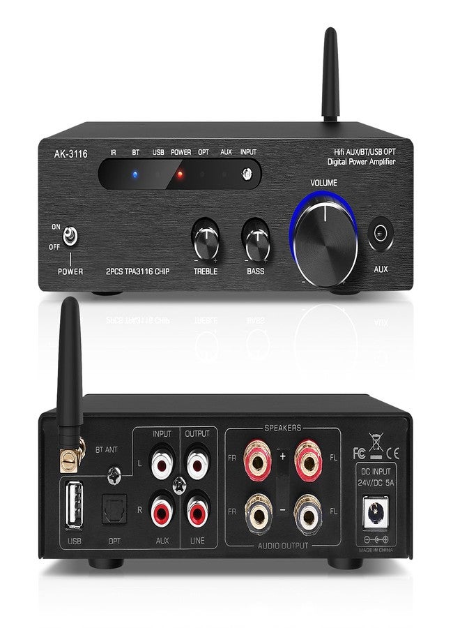 Beffkkip مضخم صوت منزلي من Beffkkip، جهاز استقبال ستيريو بتقنية بلوتوث 5.3، مضخم طاقة 100 واط × 2، ستيريو لاسلكي عالي الدقة من الفئة D، رقمي ثنائي القناة، مدمج مع تحكم في مستوى الصوت الجهير والتريبل للسماعات السلبية. - Image 2