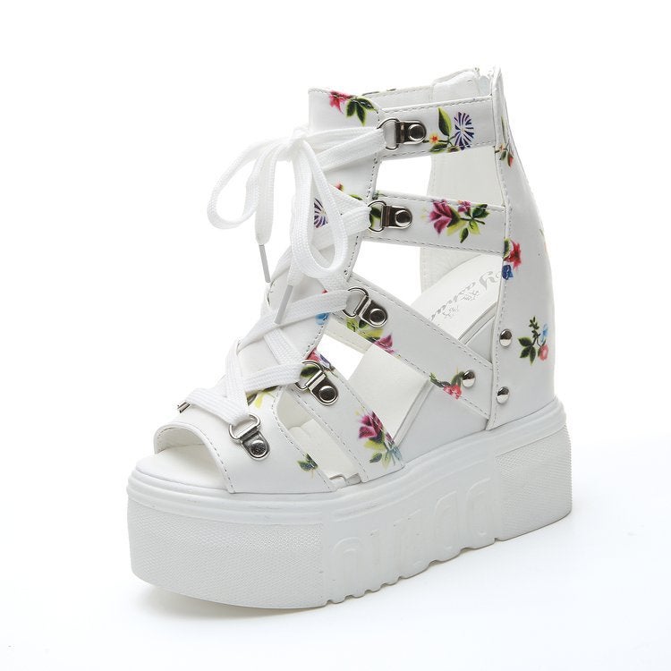 Roman Sandals High Heels Color Matching Cross Strap Women'S Shoes Wedge Heel Fish Mouth Shoes - Image 1