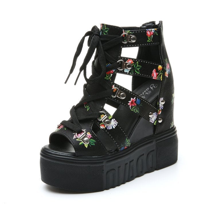Roman Sandals High Heels Color Matching Cross Strap Women'S Shoes Wedge Heel Fish Mouth Shoes - Image 5