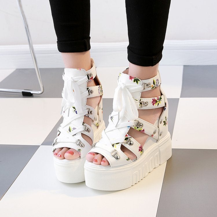 Roman Sandals High Heels Color Matching Cross Strap Women'S Shoes Wedge Heel Fish Mouth Shoes - Image 2