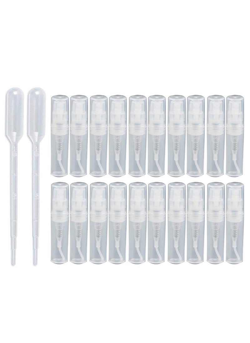 lasenersm 20 Pieces 2ml Portable Refillable Spray Bottle Clear Plastic Spray Bottle Cute Sample Vial Cosmetic Atomizers Spray Bottle Container with 2 Pieces 3ml Dropper for Perfume Essential Oils (2ml) 