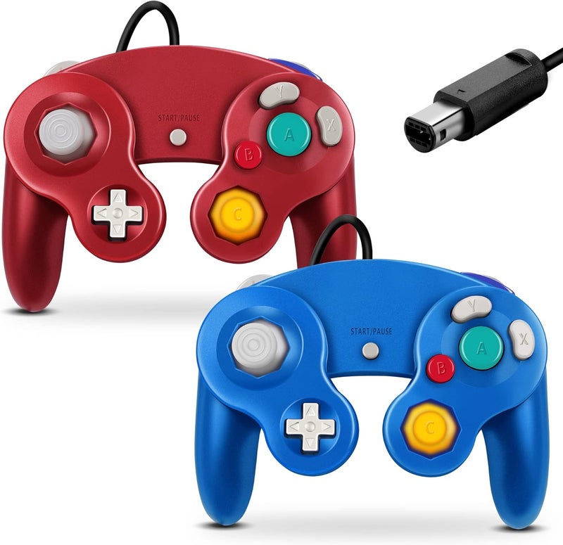 FIOTOK Gamecube Controller, Classic Wired Controller for Wii Nintendo Gamecube (Blue & Red-2Pack) - Image 1