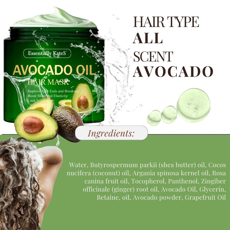 Essentially KateS Avocado Oil Hair Mask 8 Fl Oz - 100% Pure Avocado Oil, Intensive Conditioning Treatment, Texture Styling, Protective Mask, Natural Ingredients - Image 2