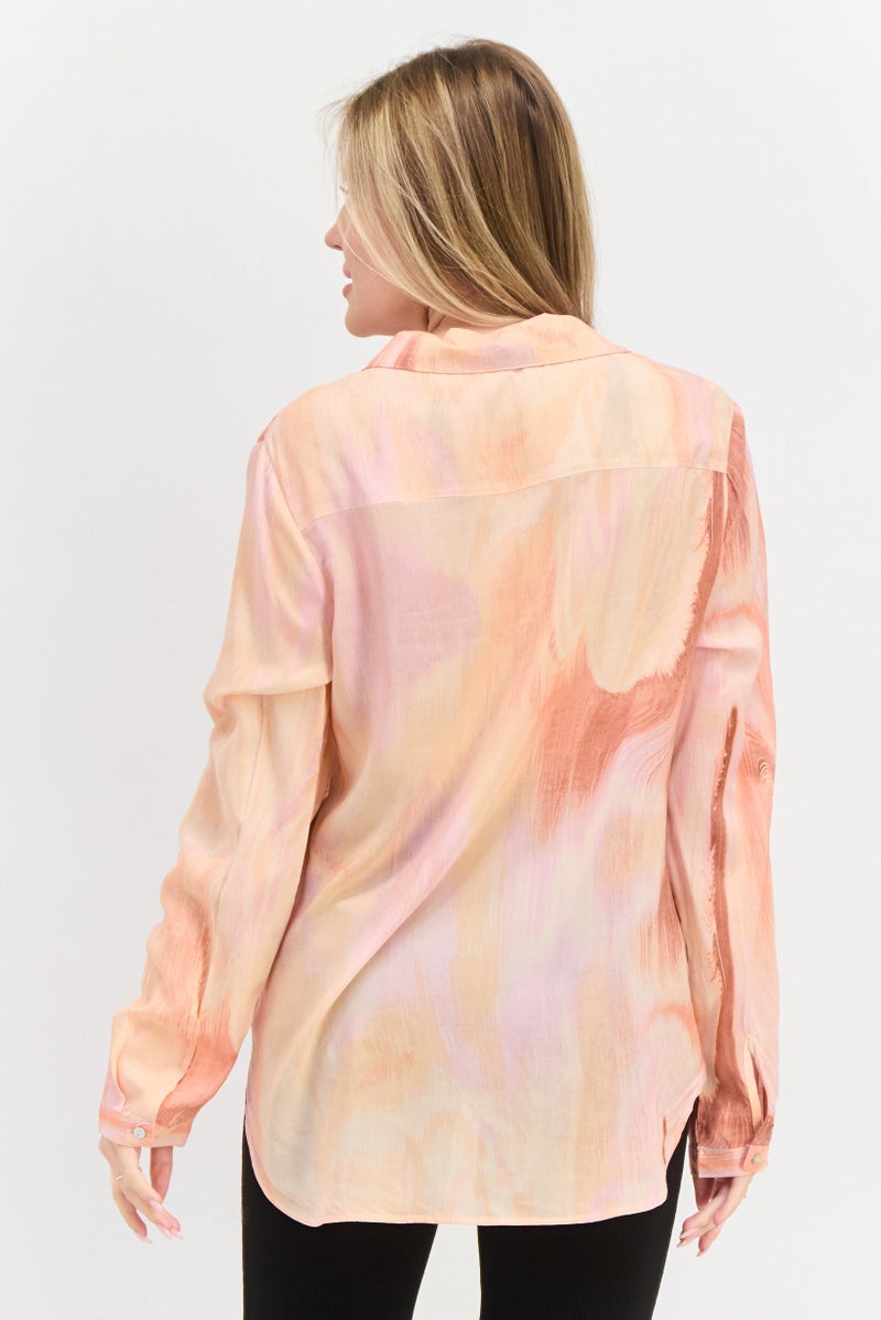 DEX Women Spread Neck Long Sleeves Abstract Print Tunic, Slate Pink - Image 3