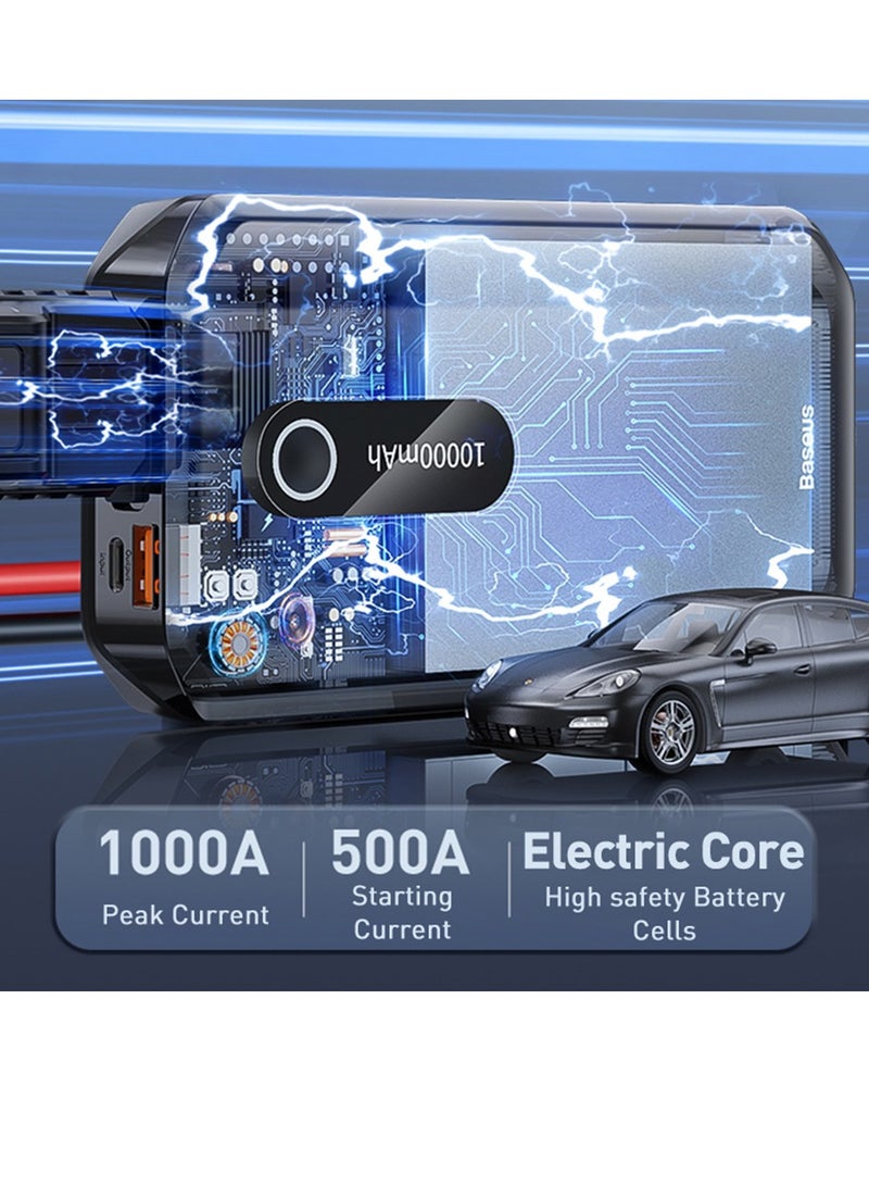 Baseus 1000A UltraSafe Car Battery Jump Starter, 12V Battery Pack, Battery Booster, Jump Box, Portable Charger and Jumper Cables for 4.0L Gasoline and 2.5L Diesel Engine Built-in 10000mAh Power Bank  - Image 4