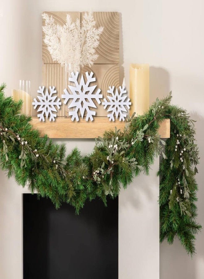 GHOSTMAGIC 5Pcs Christmas Snowflake Wooden Tabletop Decor, White Snowflake Wood Sign Blocks Winter Decoration in 3 Sizes, Farmhouse Tiered Tray Decor Centerpiece for Xmas Party Home Mantel (White) - Image 2