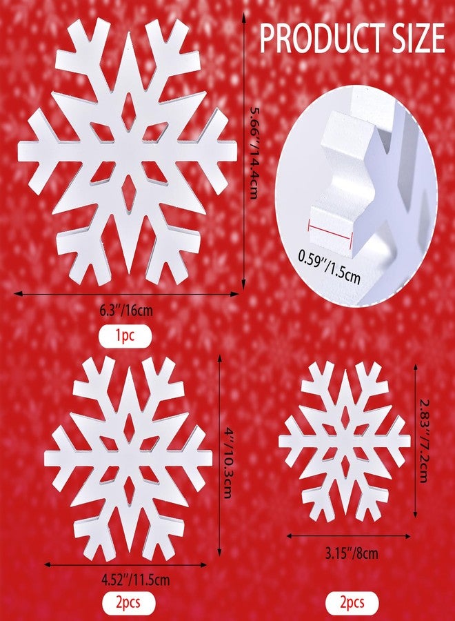 GHOSTMAGIC 5Pcs Christmas Snowflake Wooden Tabletop Decor, White Snowflake Wood Sign Blocks Winter Decoration in 3 Sizes, Farmhouse Tiered Tray Decor Centerpiece for Xmas Party Home Mantel (White) - Image 3