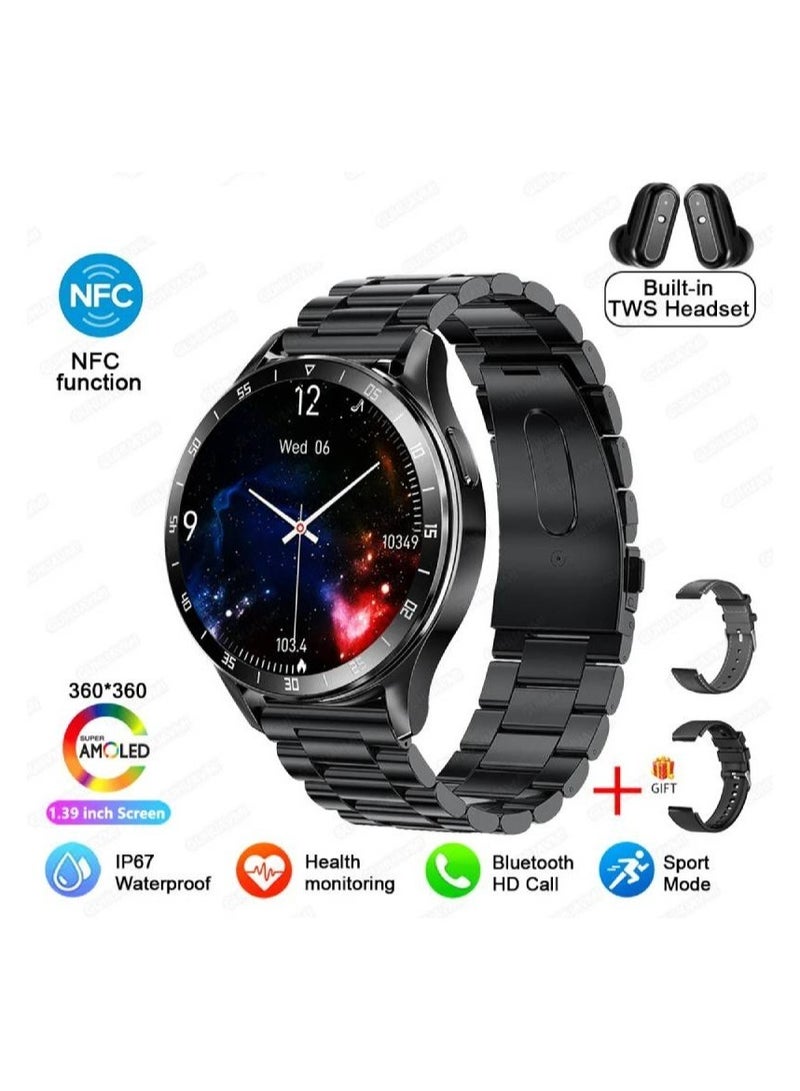 AROAQ X10 Smartwatch with Built-in Headphones for Men 2-in-1 Bluetooth Calling Heart Rate and Blood Pressure Monitor Sports Watch
