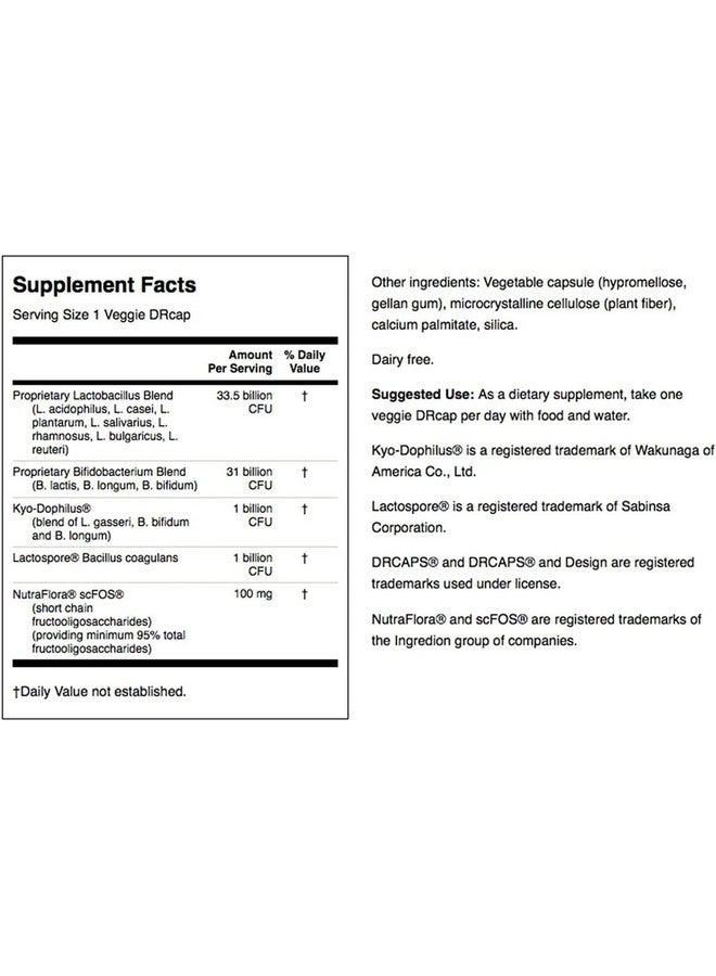 Swanson Ultra Potency Probiotic Digestive Health Immune System Support 66 Billion CFU Prebiotic NutraFlora scFOS 60 DRcaps Veggie Capsules (Caps) - Image 2