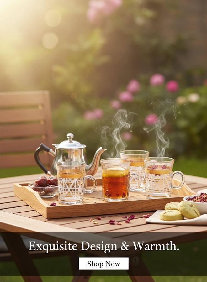 Dove 6-Piece Glass Tea Cup Set Clear/Gold 90ML - Image 2