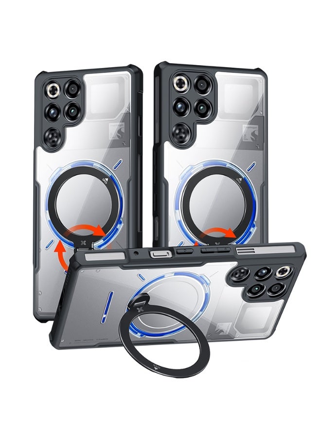 إكسوند جراب لهاتف ZTE Nubia Red Magic 11 Pro / 11 Pro+، مزود بحامل دوّار بزاوية 360°، غطاء خلفي مصنوع من مواد TPU+PC مقاومة للصدمات، بخامة شفافة مقاومة لبصمات الأصابع، مقاوم لاصفرار، نحيف ويوفر حماية شاملة. - Image 1