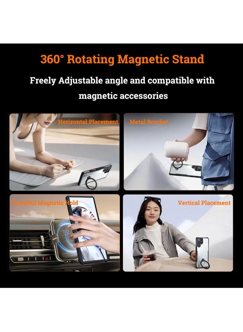 إكسوند جراب لهاتف ZTE Nubia Red Magic 11 Pro / 11 Pro+، مزود بحامل دوّار بزاوية 360°، غطاء خلفي مصنوع من مواد TPU+PC مقاومة للصدمات، بخامة شفافة مقاومة لبصمات الأصابع، مقاوم لاصفرار، نحيف ويوفر حماية شاملة. - Image 2