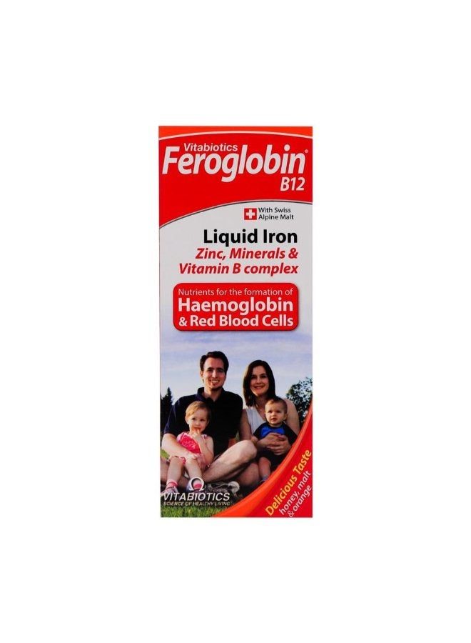 Feroglobin مكمل الحديد السائل فيروغلوبين بنكهة العسل والبرتقال مع حمض الفوليك وفيتامين ب والزنك لتكوين الهيموجلوبين ودعم الطاقة - خالي من الكحول، خالي من الدهون، نباتي 200 مل - Image 1