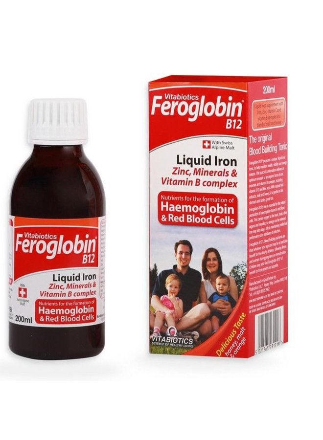 Feroglobin مكمل الحديد السائل فيروغلوبين بنكهة العسل والبرتقال مع حمض الفوليك وفيتامين ب والزنك لتكوين الهيموجلوبين ودعم الطاقة - خالي من الكحول، خالي من الدهون، نباتي 200 مل - Image 4