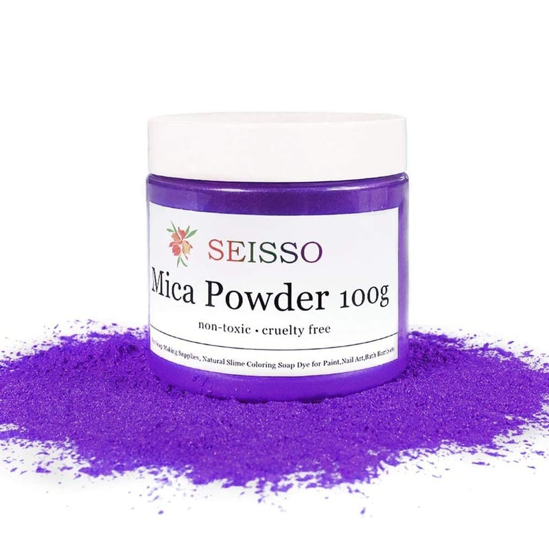 SEISSO Purple Mica Powder for Epoxy Resin 3.5 oz /100g Powdered Pigment for Soap Colorant Bath Bomb Dye, Cosmetic Grade for Lip Gloss, Acrylic Nails Polish, Craft Projects - Image 2