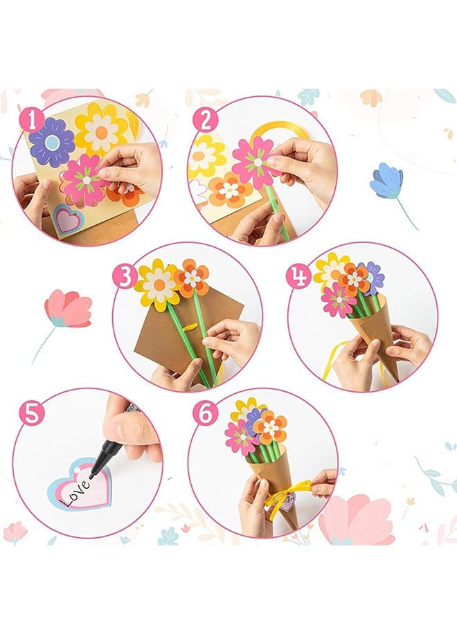 MXN Paper Flower Bouquet Craft Kit - 12 Pcs Flower Bouquet Craft for Kids Make Your Own Bunch of Flowers Teacher Appreciation Week DIY Thankful Gift Set School Classroom Home Fun Activities - Image 3