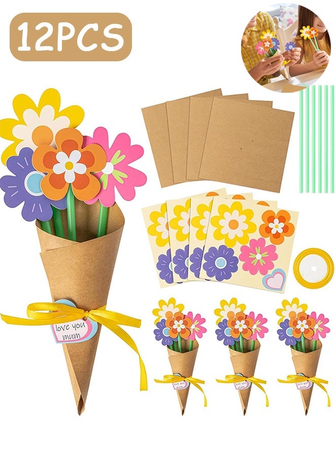 MXN Paper Flower Bouquet Craft Kit - 12 Pcs Flower Bouquet Craft for Kids Make Your Own Bunch of Flowers Teacher Appreciation Week DIY Thankful Gift Set School Classroom Home Fun Activities - Image 1