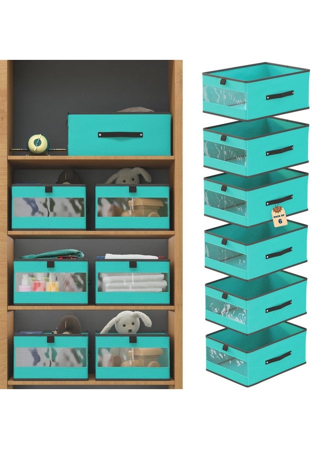 Kuber Industries Kuber Industries (Pack of 6) Storage Box | Wardrobe Organizer | Foldable Storage Organizer with Transparent Window | Closet Drawer Organizer for Saree, Shirts, Blankets & Books | Reliance Green - Image 1