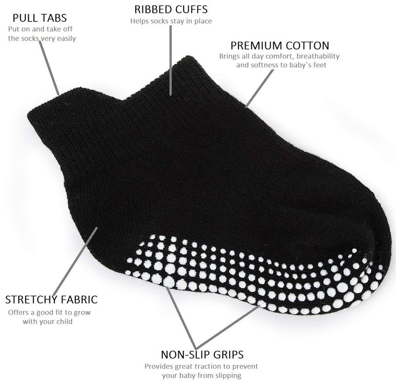 ZAPLES Baby Non Slip Grip Ankle Socks with Non Skid Soles for Infants Toddlers Kids Boys Girls, Black, 6-12 Months - Image 2