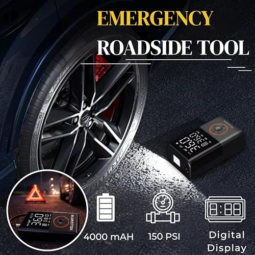 Yellowfin Aero 1.0 Portable 150 PSI Tyre Inflator for Car & Bike | 4000mAh Rechargeable Air Pump | Digital Display, Auto Shut-Off, LED Light | Wireless Emergency Air Compressor for Car, Cycle & Ball - Image 3