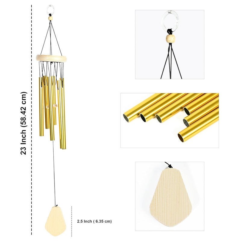 Hindcraft Wind Chimes for Home Balcony and Living Room Home Dcor Gift Items Hanging Decoration and Showpieces for Positive Energy Housewarming Gifts and Wall Dcor Gold 6Pipe - Image 2