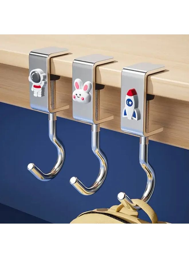 3pcs Adjustable Desk Hooks Set Stainless Steel Detachable Traceless Design - Image 1