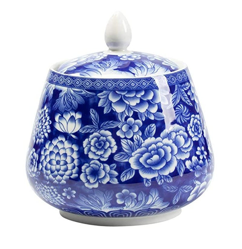 123Arts Ceramic Sugar Bowl Blue and White Coffee Food Storage Jar Canister with Sealed Lid