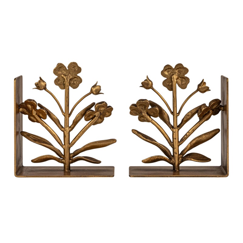 Creative Co-Op 2-Piece Cast Metal Flower Bookends, Gold Finish - Image 4