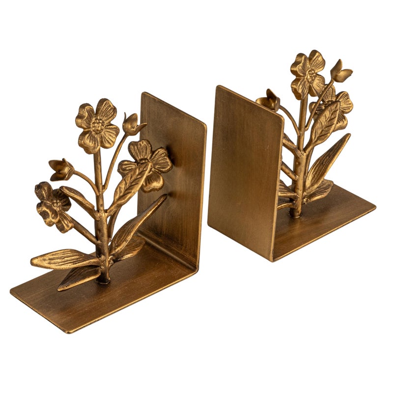 Creative Co-Op 2-Piece Cast Metal Flower Bookends, Gold Finish - Image 1