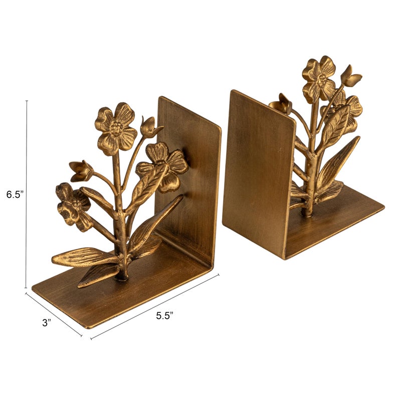 Creative Co-Op 2-Piece Cast Metal Flower Bookends, Gold Finish - Image 2