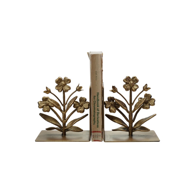 Creative Co-Op 2-Piece Cast Metal Flower Bookends, Gold Finish - Image 3