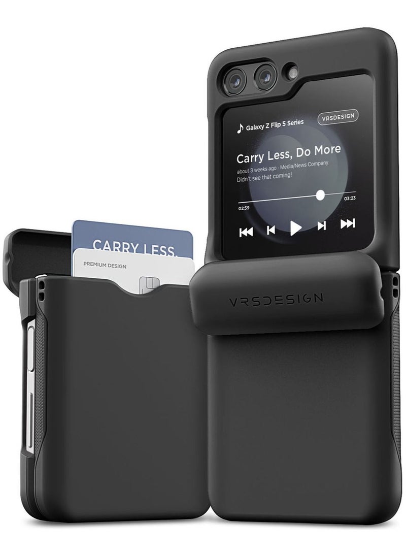 VRS Design Terra Guard Modern Go Z Flip 5 Case Cover Wallet with [Hinge Protection] and [2 Card Holder] Slot - Matte Black  - Image 1