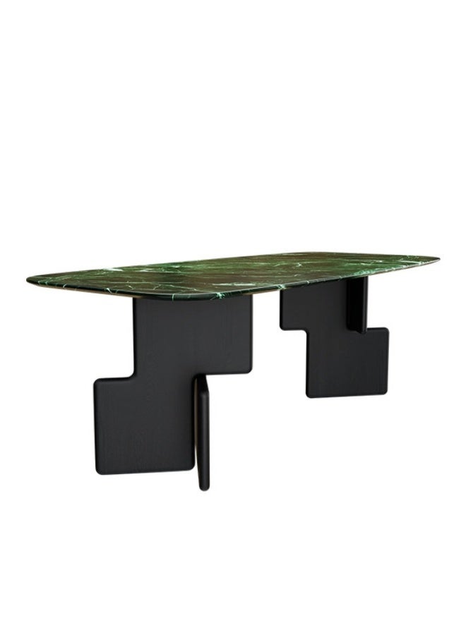 YI ONE Dining Table FC922-2.2M – Rectangular Black & Green Marble Top with Veneer Wooden Legs, 6–8 Seater Luxury Dining Table, 2200×1000×750 mm - Image 3