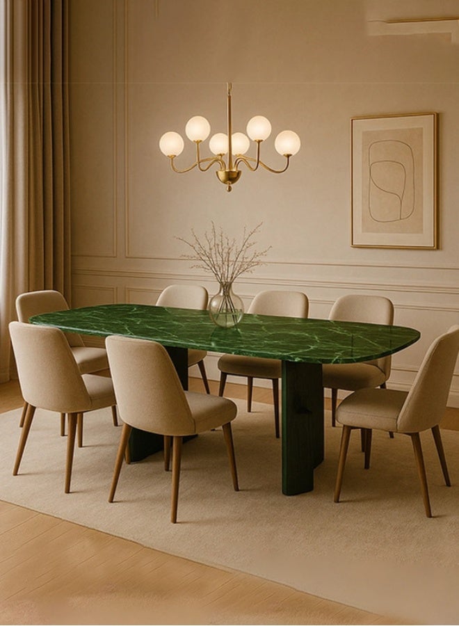 YI ONE Dining Table FC922-2.2M – Rectangular Black & Green Marble Top with Veneer Wooden Legs, 6–8 Seater Luxury Dining Table, 2200×1000×750 mm - Image 1