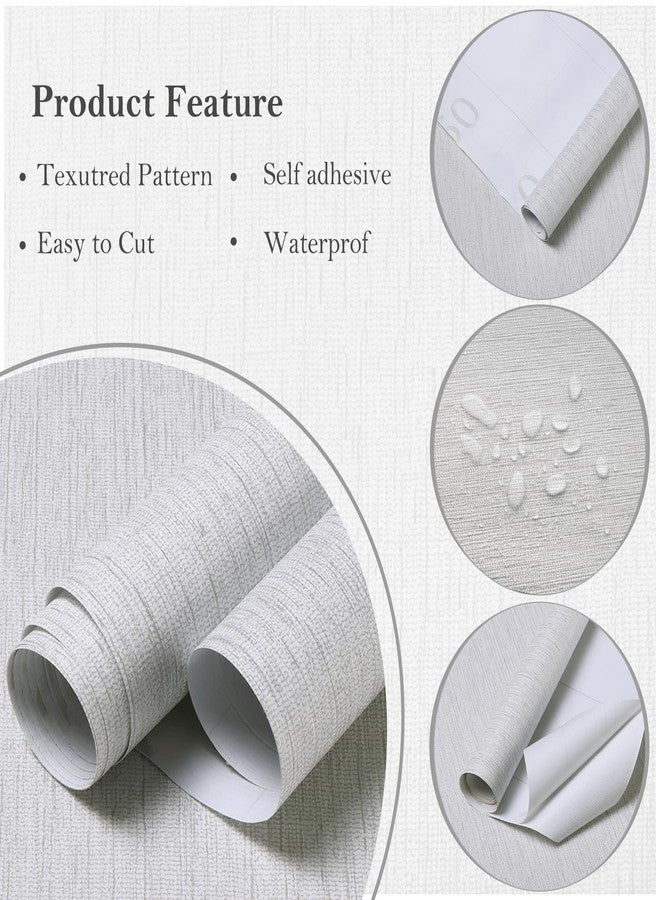 Ismoon Grasscloth Wallpaper Textured Gray Contact Paper Peel and Stick Wallpaper Fabric Faux Line Removable Self Adhesive Wall Paper for Cabinet Liner Vinyl Roll 15.7x236in - Image 2