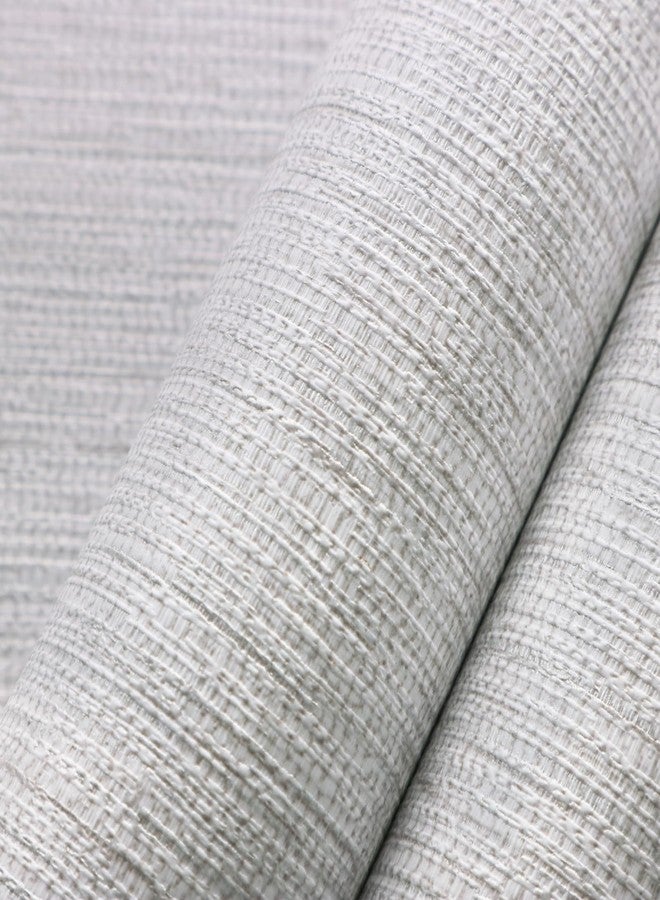 Ismoon Grasscloth Wallpaper Textured Gray Contact Paper Peel and Stick Wallpaper Fabric Faux Line Removable Self Adhesive Wall Paper for Cabinet Liner Vinyl Roll 15.7x236in - Image 1