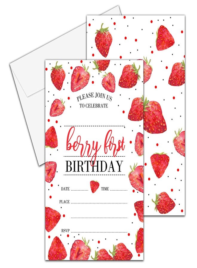 YQV Strawberry Birthday Invitations, 20 Pcs - 4x6 inches with Envelopes - Perfect for Baby Girl 1st Birthday Party Decorations - Image 2