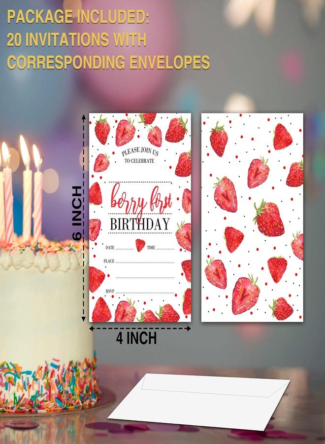 YQV Strawberry Birthday Invitations, 20 Pcs - 4x6 inches with Envelopes - Perfect for Baby Girl 1st Birthday Party Decorations - Image 4