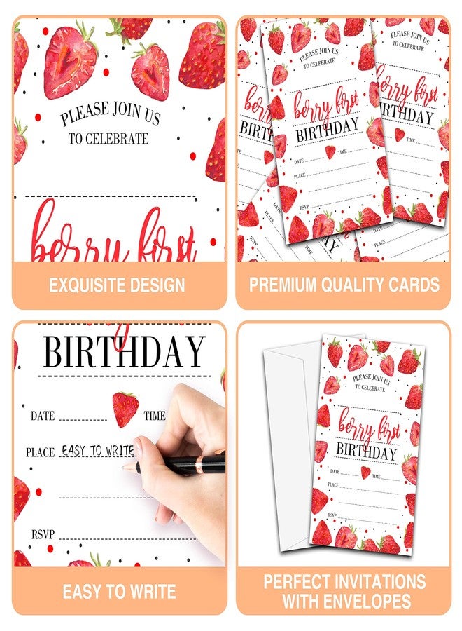 YQV Strawberry Birthday Invitations, 20 Pcs - 4x6 inches with Envelopes - Perfect for Baby Girl 1st Birthday Party Decorations - Image 5