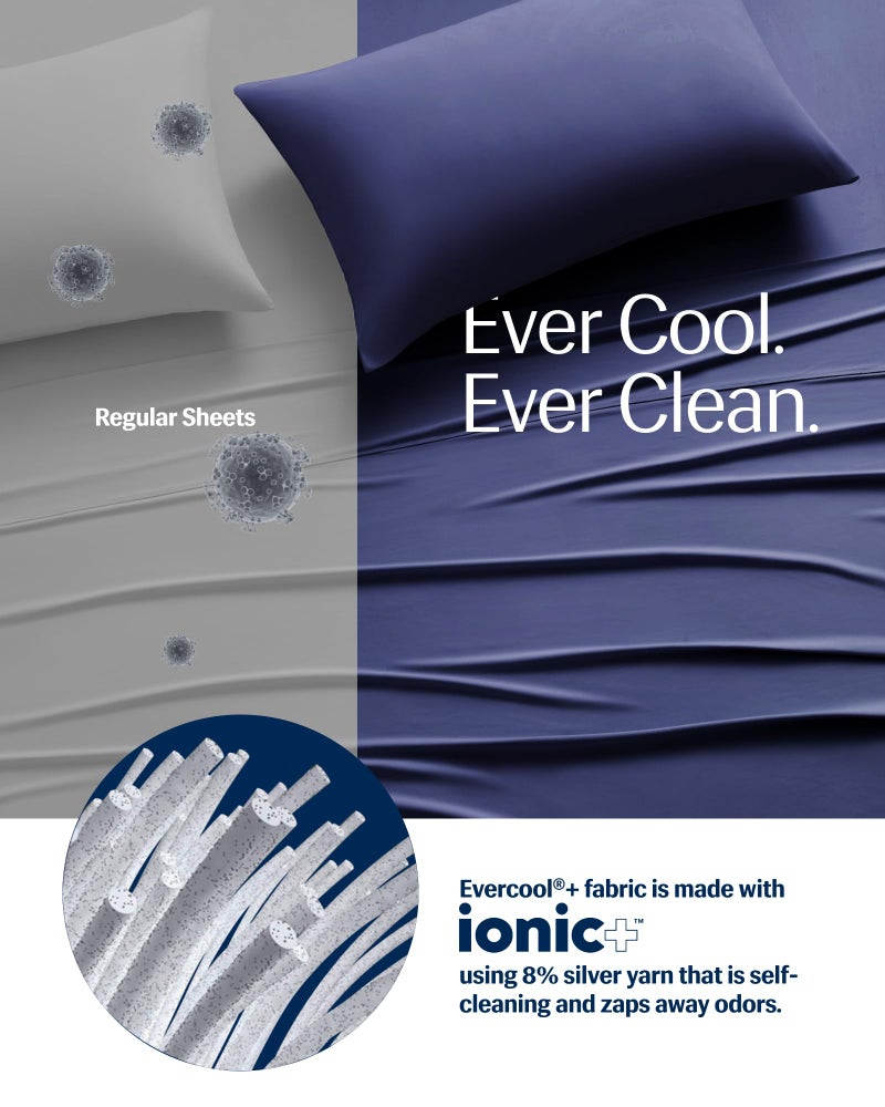 REST® Evercool®+ Cooling Sheet Set, King Size, Midnight Blue, Breathable Bed Sheets for Hot Sleeper and Night Sweats, with Pillowcases, with Ionic+ Self-Cleaning Silver Yarn for Sensitive Skin, 4PCS - Image 3