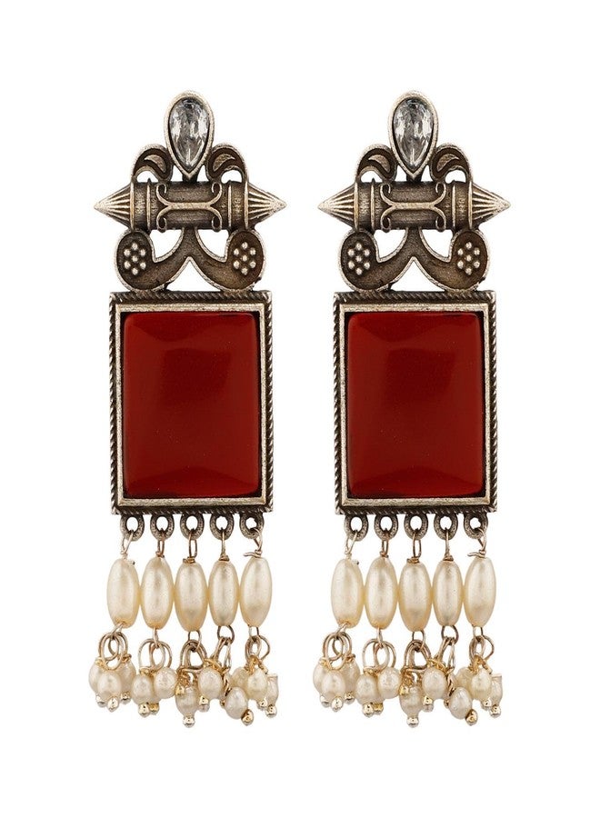 Efulgenz Indian Oxidized Crystal Maroon Dangle Earrings Set for Women - Image 1