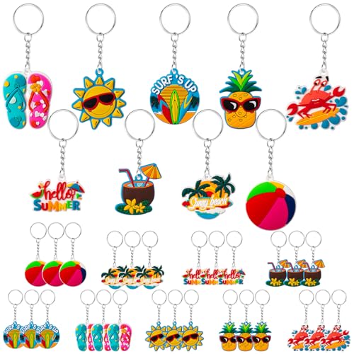 Remuuly 36 Pcs Summer Beach Favors Keychain Bulk Hawaiian Pool Party Keychains Hawaii Keychain Luau Beach Charms Tropical Hanging Pendant Summer Key Ring for Party Favors Supplies Gifts - Image 1